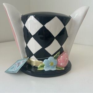Easter Ceramic Harlequin Top Hat Mad Hatter Centerpiece Courtly Checkered NEW